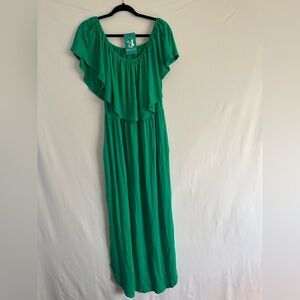 Lilbetter On or Off Shoulder Dress Womens 2XL Green Pockets Soft Stretch NEW